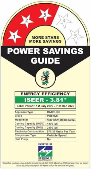 వోల్టాస్ 1.5 టన్ 3 స్టార్, ఇన్వర్టర్ స్ప్లిట్ AC (కాపర్, 4-ఇన్-1 అడ్జస్టబుల్ మోడ్, యాంటీ-డస్ట్ ఫిల్టర్, 183V వెక్ట్రా CAW, వైట్) యొక్క చిత్రం