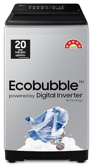Samsung 8 కిలోలు, 5 స్టార్, ఎకో బబుల్ టెక్, డిజిటల్ ఇన్వర్టర్ మోటార్, సాఫ్ట్ క్లోజింగ్ డోర్, పూర్తిగా ఆటోమేటిక్ టాప్ లోడ్ వాషింగ్ మెషిన్ (WA80BG4441BGTL, లేత బూడిద రంగు) యొక్క చిత్రం