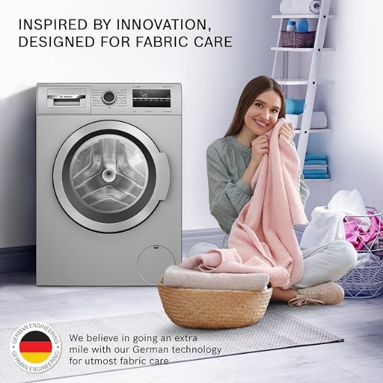 Bosch  7 కిలోల 5 స్టార్ ఫుల్లీ-ఆటోమేటిక్ ఫ్రంట్ లోడింగ్ వాషింగ్ మెషిన్ (WAJ24266IN, సిల్వర్, AI యాక్టివ్ వాటర్ ప్లస్, ఇన్-బిల్ట్ హీటర్, BLDC ఇన్వర్టర్ మోటార్, స్టీమ్) యొక్క చిత్రం