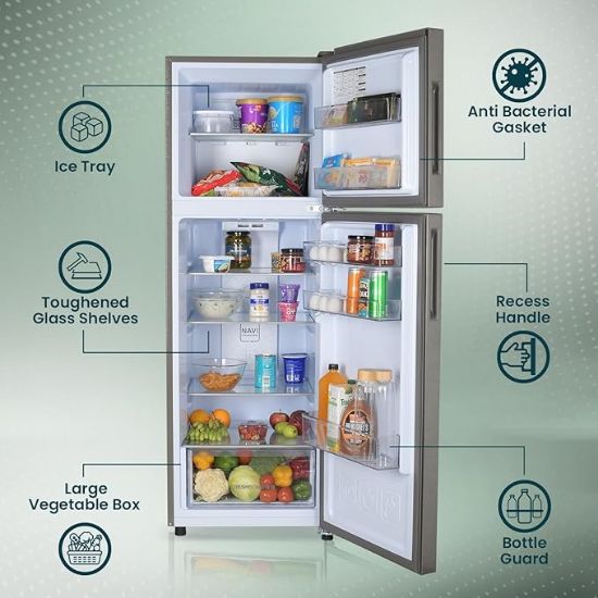 Haier 240 L, 2 స్టార్, 5 In 1 కన్వర్టిబుల్, ఫ్రాస్ట్ ఫ్రీ డబుల్ డోర్ రిఫ్రిజిరేటర్ (HEF-252DS-P, డాజిల్ స్టీల్) యొక్క చిత్రం