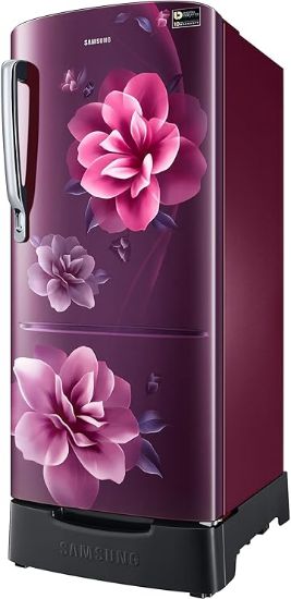 Samsung 183 L, 5 స్టార్, డిజిటల్ ఇన్వర్టర్, డైరెక్ట్-కూల్ సింగిల్ డోర్ రిఫ్రిజిరేటర్ (RR20D2825CR/NL, రెడ్, కామెల్లియా పర్పుల్, బేస్ స్టాండ్ డ్రాయర్) యొక్క చిత్రం