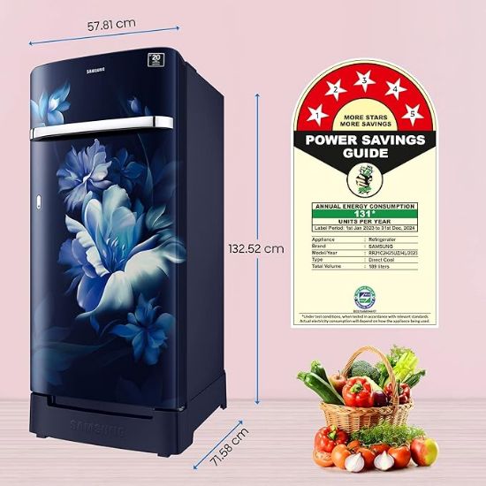 Samsung 189L 5 స్టార్, ఇన్వర్టర్, డైరెక్ట్-కూల్ సింగిల్ డోర్ రిఫ్రిజిరేటర్ (RR21C2H25UZ/HL, మిడ్‌నైట్ బ్లోసమ్ బ్లూ) బేస్ స్టాండ్ డ్రాయర్ యొక్క చిత్రం