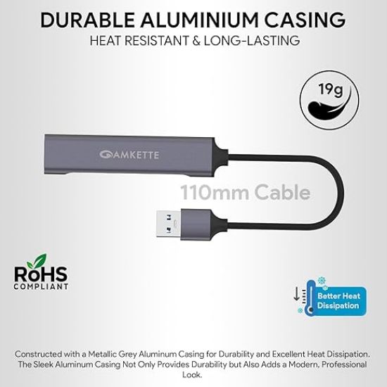 ల్యాప్‌టాప్/PC కోసం ఆమ్కెట్ 4 పోర్ట్ USB హబ్, USB 3.0 పోర్ట్‌తో 5 Gbps సూపర్‌స్పీడ్ డేటా ట్రాన్స్‌మిషన్, 1*USB 3.0 పోర్ట్‌లు, 3*USB 2.0 పోర్ట్, సొగసైన మెటల్ డిజైన్, అన్ని USB, PC, ల్యాప్‌టాప్ (గ్రే) లతో యూనివర్సల్లీ కంపాటబుల్. యొక్క చిత్రం