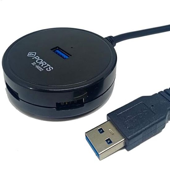 MacBook Air/Mac Mini/iMac Pro/Microsoft Surface/Ultrabooks/Laptop/Notebook/Desktop (Black XL-6032) కోసం 1.2 మీటర్ల పొడవైన కేబుల్‌తో LipiWorld® 4 పోర్ట్‌ల రౌండ్ USB ఎక్స్‌టెన్షన్ బోర్డ్ USB 3.0 స్మార్ట్ హబ్. యొక్క చిత్రం