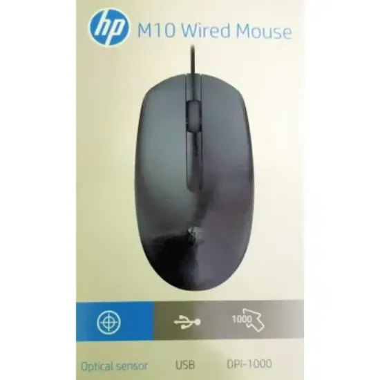 3 బటన్లతో కూడిన HP M10 వైర్డ్ USB మౌస్ హై డెఫినిషన్ 1000DPI ఆప్టికల్ ట్రాకింగ్ మరియు ఆంబిడెక్స్ట్రస్ డిజైన్ యొక్క చిత్రం