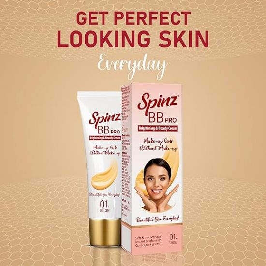 SpinZ Bb ప్రో బ్రైటెనింగ్ & బ్యూటీ ఫుల్ కవరేజ్ రేడియంట్ ఫేస్ క్రీమ్ విత్ Spf 20 Pa++ (బీజ్ 01) ఆల్-ఇన్-వన్ డైలీ క్రీమ్ విత్ సిల్కీ స్మూత్ ఫార్ములా ఇన్‌స్టంట్ బ్రైట్‌నెస్, కవర్స్ డార్క్ స్పాట్స్ (29G) యొక్క చిత్రం