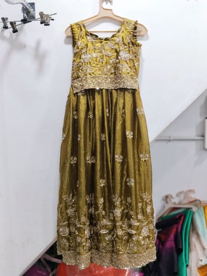 Golden-Brown / Mustard-Olive Shade Silk Lehenga & Choli Set with a party-wear look, designed in pure soft silk with silver/light gold embroidery(Per Meter). - copy యొక్క చిత్రం
