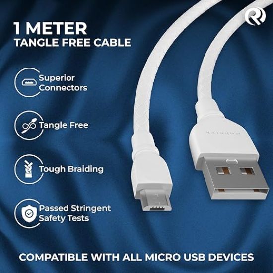 రోబోటెక్ USB-A నుండి మైక్రో USB 3A ఫాస్ట్ ఛార్జింగ్ కేబుల్ ఆండ్రాయిడ్ ఫోన్‌లు/టాబ్లెట్‌లకు అనుకూలంగా ఉంటుంది, 480mbps డేటా బదిలీ వేగం, 10000+ బెండ్స్ జీవితకాలం, మైక్రో USB డేటా కేబుల్, టాంగిల్-ఫ్రీ కేబుల్ (USB నుండి మైక్రో USB) యొక్క చిత్రం