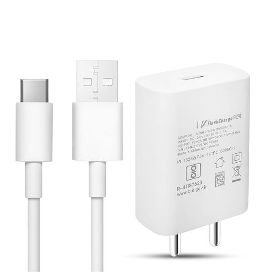 USB నుండి టైప్ C కేబుల్‌తో కూడిన 44W ఫ్లాష్ ఛార్జర్ Vivo Iqoo Z6/Z6/Z6 Lite 5G/T1/Neo 6/Z7/Z7 Pro/V23/V23E/V23 Pro/V25/V25E/V25/V26/Y35/Y73/V215G/T1/T2 సిరీస్ (తెలుపు)తో అనుకూలంగా ఉంటుంది. యొక్క చిత్రం
