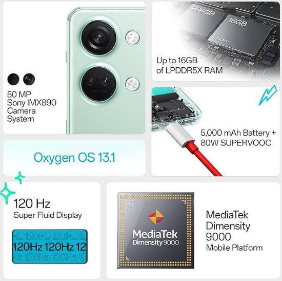 OnePlus Nord 3 5G (మిస్టీ గ్రీన్, 8GB RAM, 128GB నిల్వ) యొక్క చిత్రం