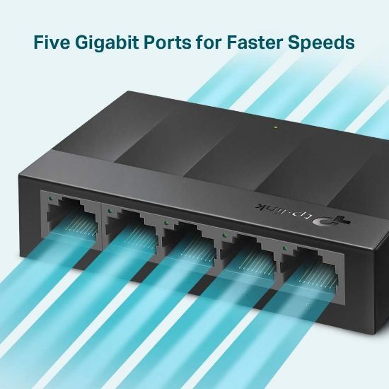 TP-Link LS1005G 5-పోర్ట్ డెస్క్‌టాప్/వాల్‌మౌంట్ గిగాబిట్ ఈథర్నెట్ స్విచ్/హబ్, నెట్‌వర్క్ స్ప్లిటర్, ప్లగ్ అండ్ ప్లే, ప్లాస్టిక్ కేస్ యొక్క చిత్రం