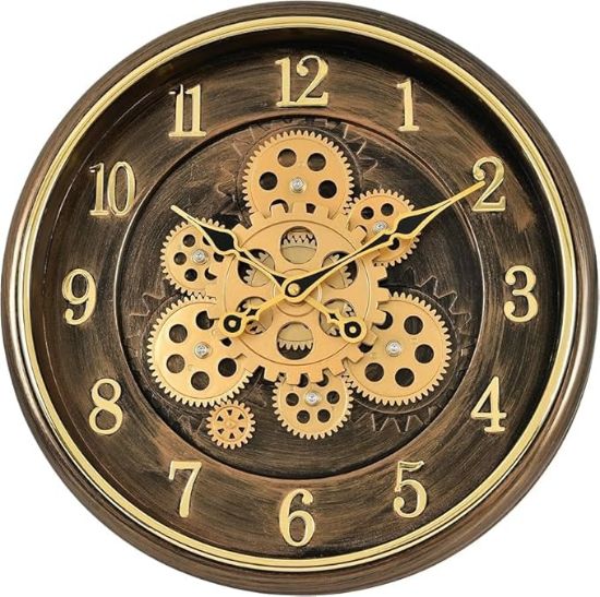 విజిబుల్ మూవింగ్ గేర్లతో కూడిన ఓటేటింగ్ గేర్ అనలాగ్ వాల్ క్లాక్, ఇల్లు మరియు ఆఫీస్ డెకర్ కోసం ఇండస్ట్రియల్ స్టీంపుంక్ డిజైన్-16 అంగుళాల (ఆక్సైడ్ కాపర్) యొక్క చిత్రం