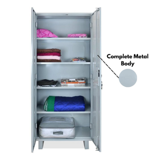 మెటల్ వార్డ్‌రోబ్ | లాకింగ్ సిస్టమ్‌తో కూడిన 2 డోర్ల పెద్ద అల్మిరా కప్‌బోర్డ్ | (పౌడర్ కోటెడ్ బ్లూ 78 X 36 X 19 అంగుళాలు) యొక్క చిత్రం