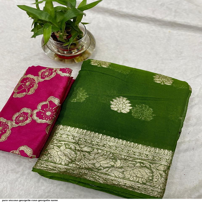 స్వచ్ఛమైన విస్కోస్ జార్జెట్ చీర - గులాబీ రంగు యొక్క చిత్రం